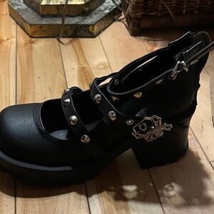 Demonia Black Platform Shoes with Silver Studs